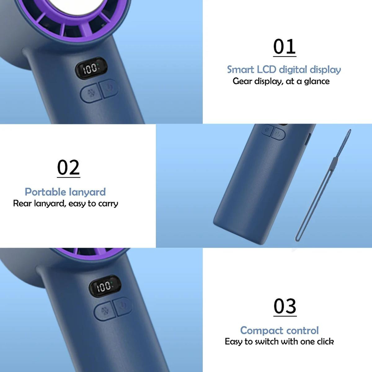  Handheld Mini Ice Compress Turbofan with Lanyard LED Digital Display Quite and High-Speed USB Rechargeable Air Cooling Fans | Fugo Best